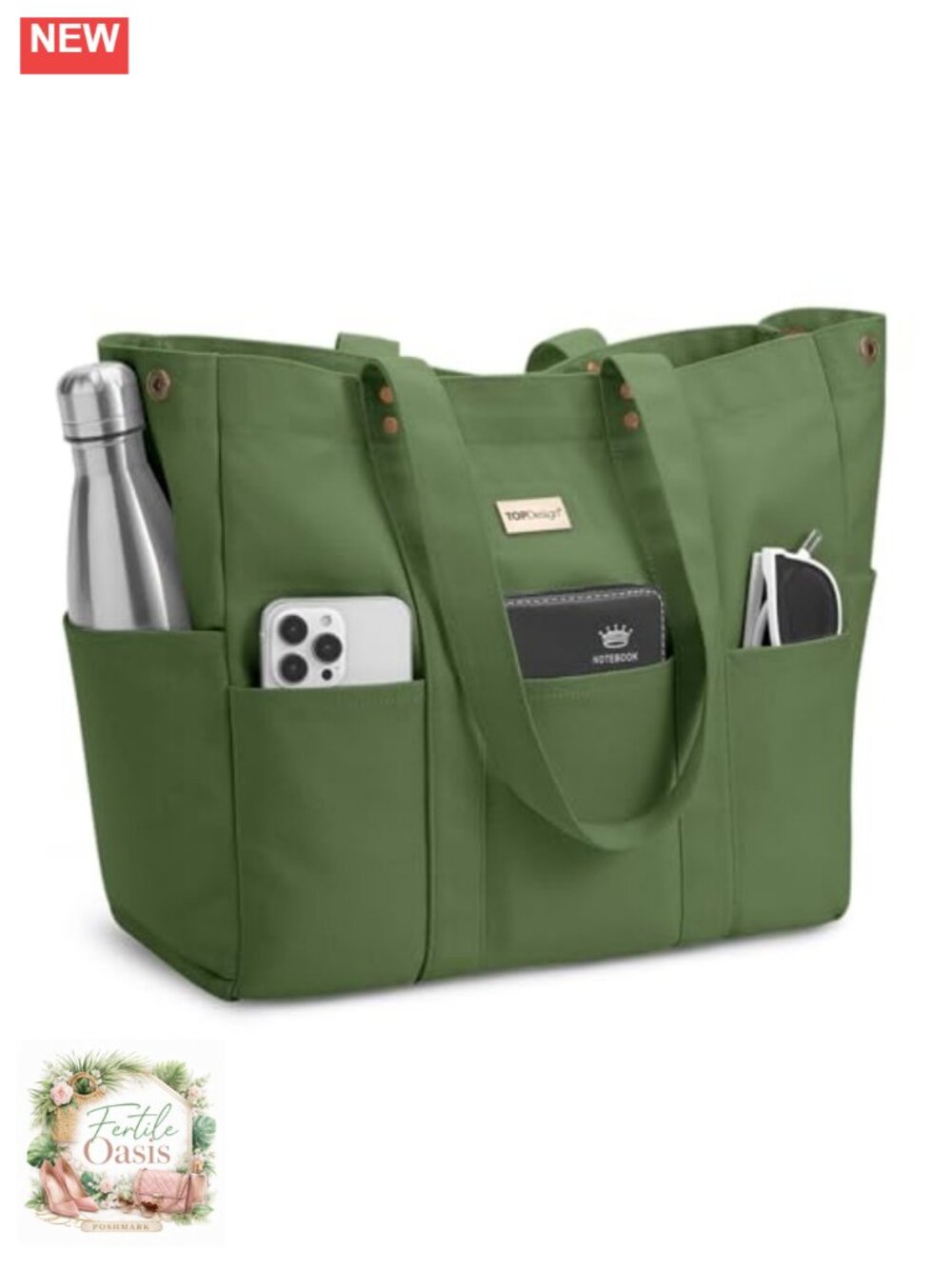 Large Canvas Tote Bag for Women, Laptop Sleeve, Travel Work Bag